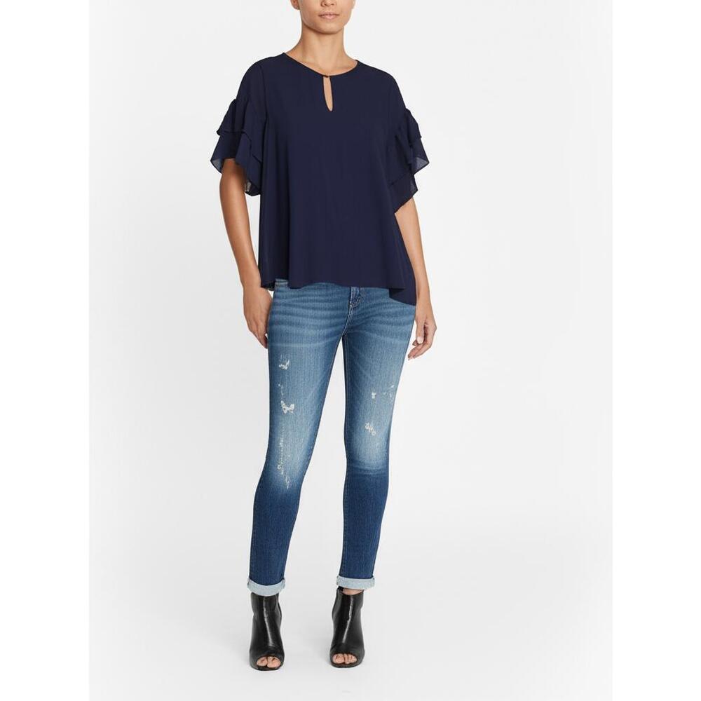 Daniel Rainn Top Women's Small Blue Flowy Flutter Sleeves Casual Chic Blouse NWT